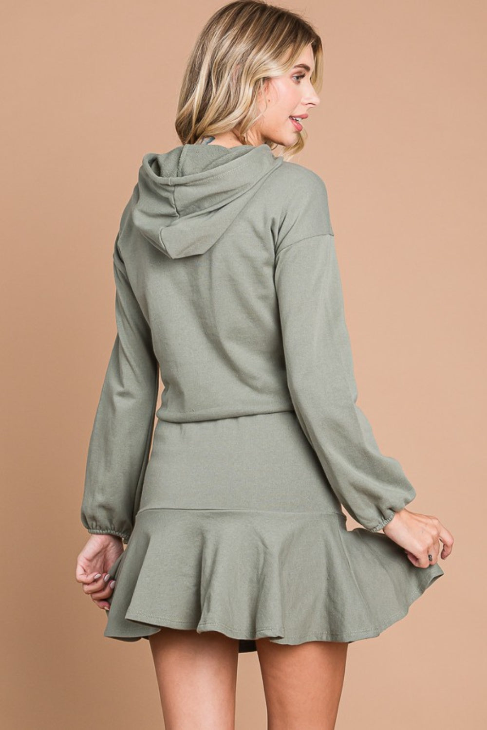 Culture Code Full Size Drawstring Dropped Shoulder Hooded Mini Dress