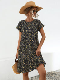 Frill Floral Round Neck Short Sleeve Tiered Dress