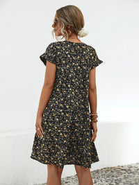 Frill Floral Round Neck Short Sleeve Tiered Dress