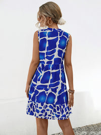 Printed Notched Sleeveless Tiered Dress