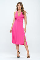 RENEE C Ruched Waist Sleeveless Slit Dress