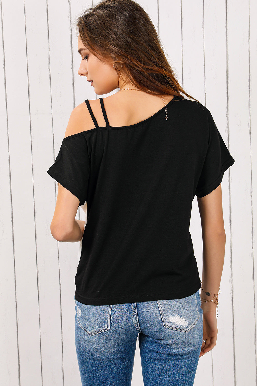 Contrast Twisted Asymmetrical Neck Top