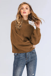 Turtleneck Rib-Knit Dropped Shoulder Sweater