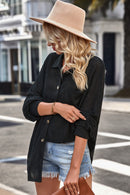 Waffle-knit Collared Neck Dropped Shoulder Shirt
