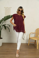 Swiss Dot Round Neck Tiered Blouse