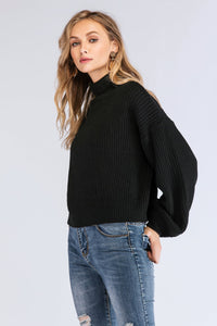 Turtleneck Rib-Knit Dropped Shoulder Sweater