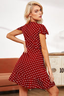 Polka Dot Ruffled Flutter Sleeve Dress