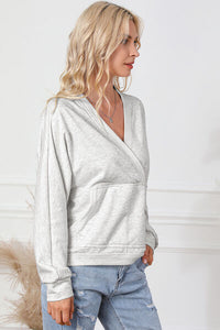 Surplice Pocketed Long Sleeve Sweatshirt