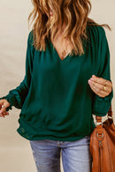 Notched Neck Lantern Sleeve Blouse