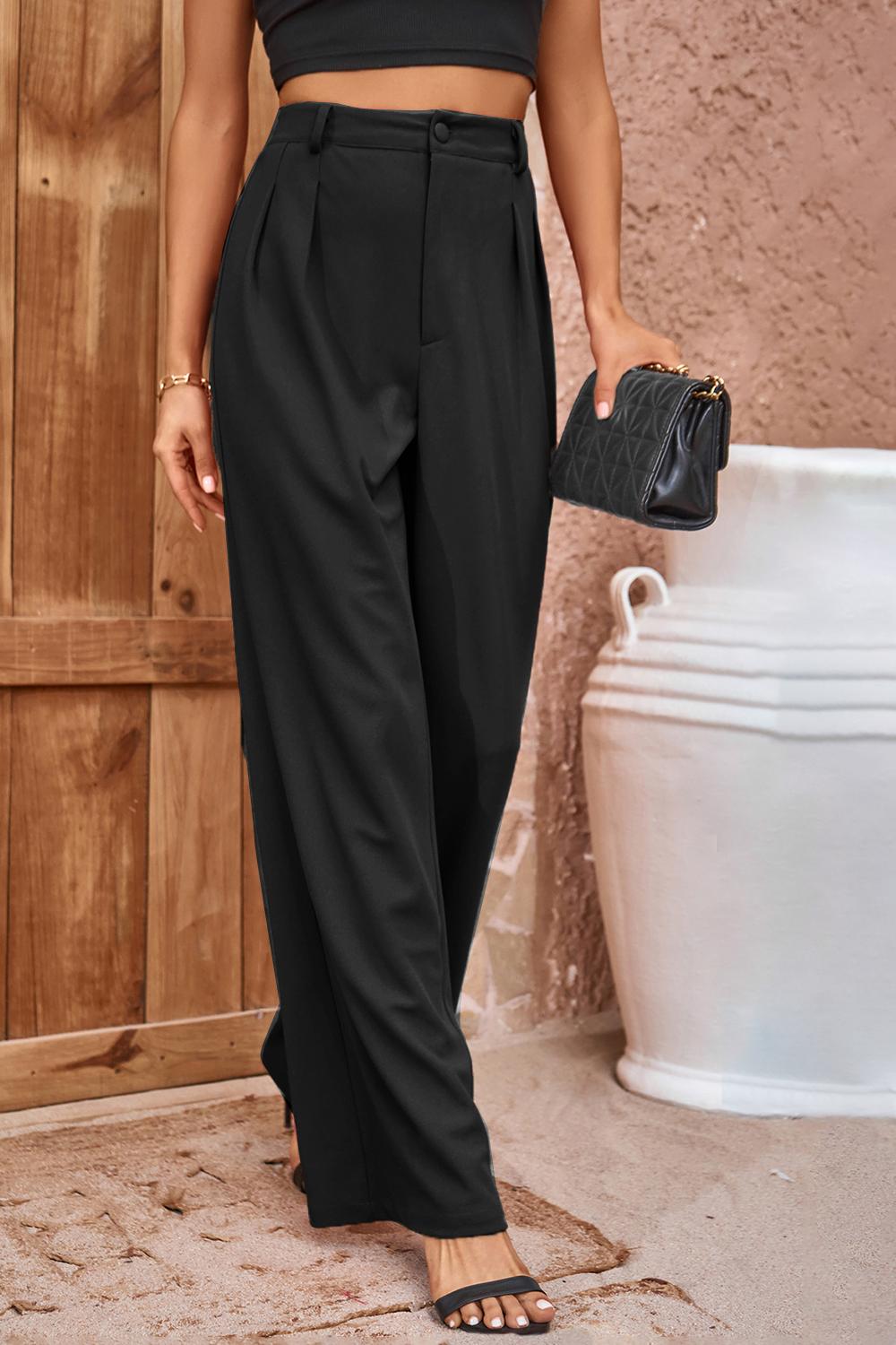 Pleated Detail Straight Leg Pants