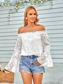 Applique Flounce Sleeve Off-Shoulder Blouse