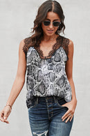 Printed Scalloped Lace Trim Tank