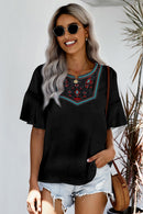 Embroidered Round Neck Half Sleeve Blouse