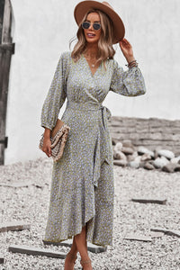 Floral Surplice Neck Long Sleeve Dress