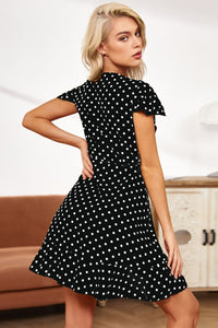 Polka Dot Ruffled Flutter Sleeve Dress