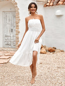 Frill Trim Strapless Midi Dress