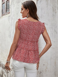 Printed Frill Trim V-Neck Blouse