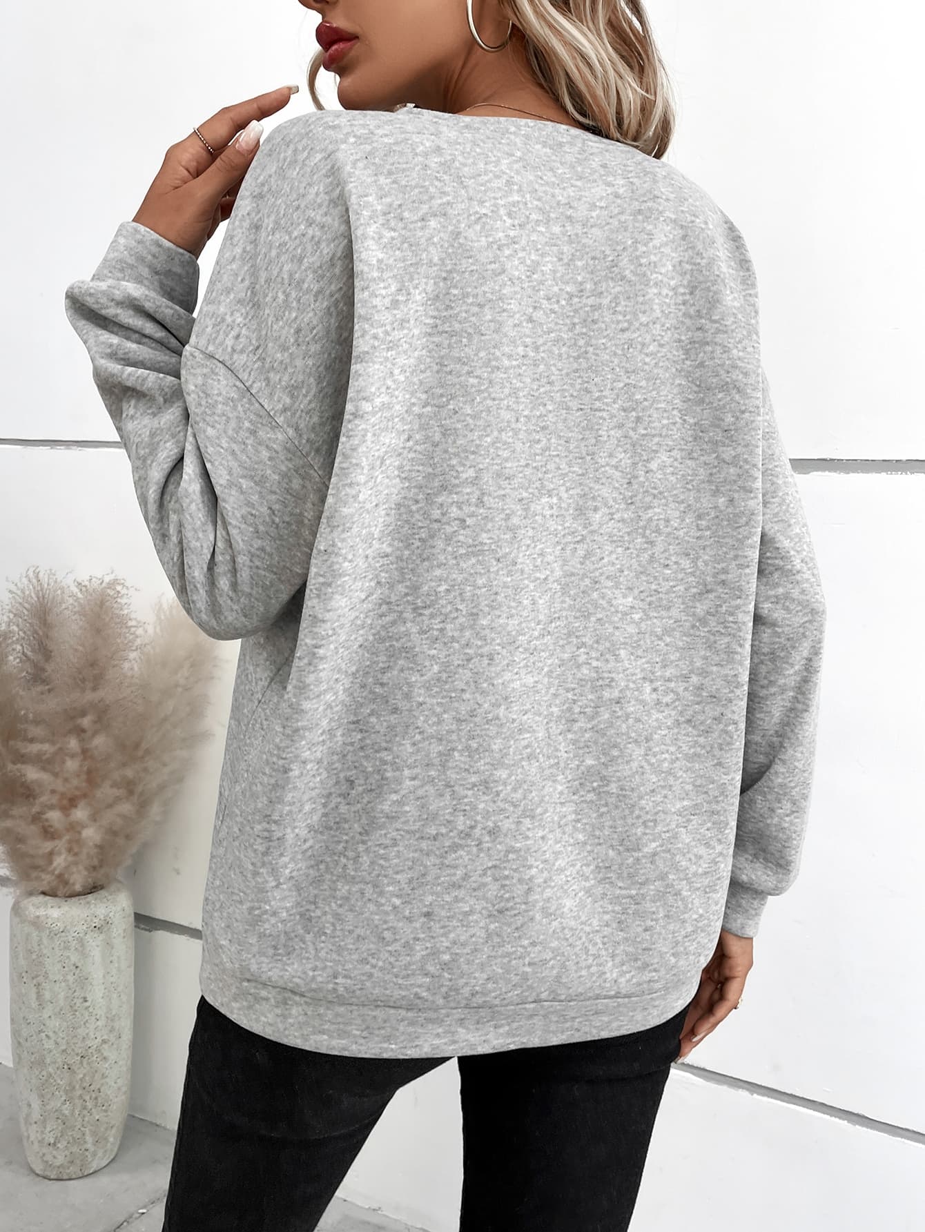 V-Neck Dropped Shoulder Sweatshirt