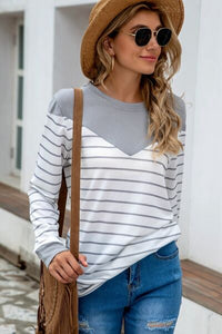 Striped Round Neck Long Sleeve T-Shirt