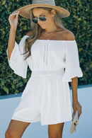 Off-Shoulder Smocked Waist Flounce Sleeve Romper