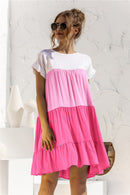 Color Block Round Neck Ruffle Hem Dress