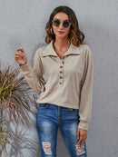 Half Button Dropped Shoulder Blouse