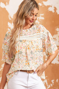 Floral Round Neck Short Sleeve Blouse