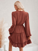 Swiss Dot Lace Trim Balloon Sleeve Dress