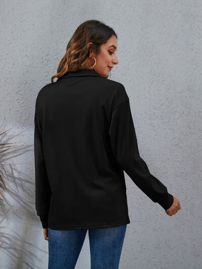 Half Button Dropped Shoulder Blouse