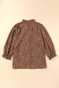 Animal Print Ruffle Collar Flounce Sleeve Blouse