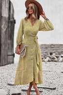 Floral Surplice Neck Long Sleeve Dress