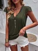 Lace Trim V-Neck Buttoned Top