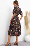 Floral Collared Neck Puff Sleeve Dress