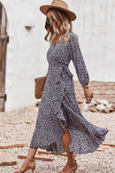 Floral Surplice Neck Long Sleeve Dress