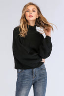 Turtleneck Rib-Knit Dropped Shoulder Sweater