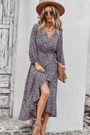 Floral Surplice Neck Long Sleeve Dress