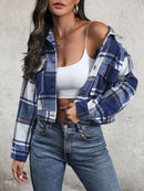 Plaid Button Up Drop Shoulder Cropped Jacket