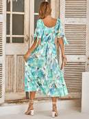 Floral Tie Cuff Surplice Neck Dress