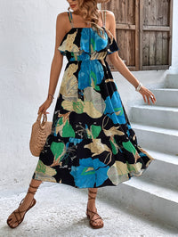 Floral Double-Strap Ruffle Hem Dress