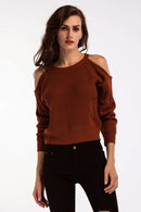 Round Neck Cold-Shoulder Ribbed Sweater