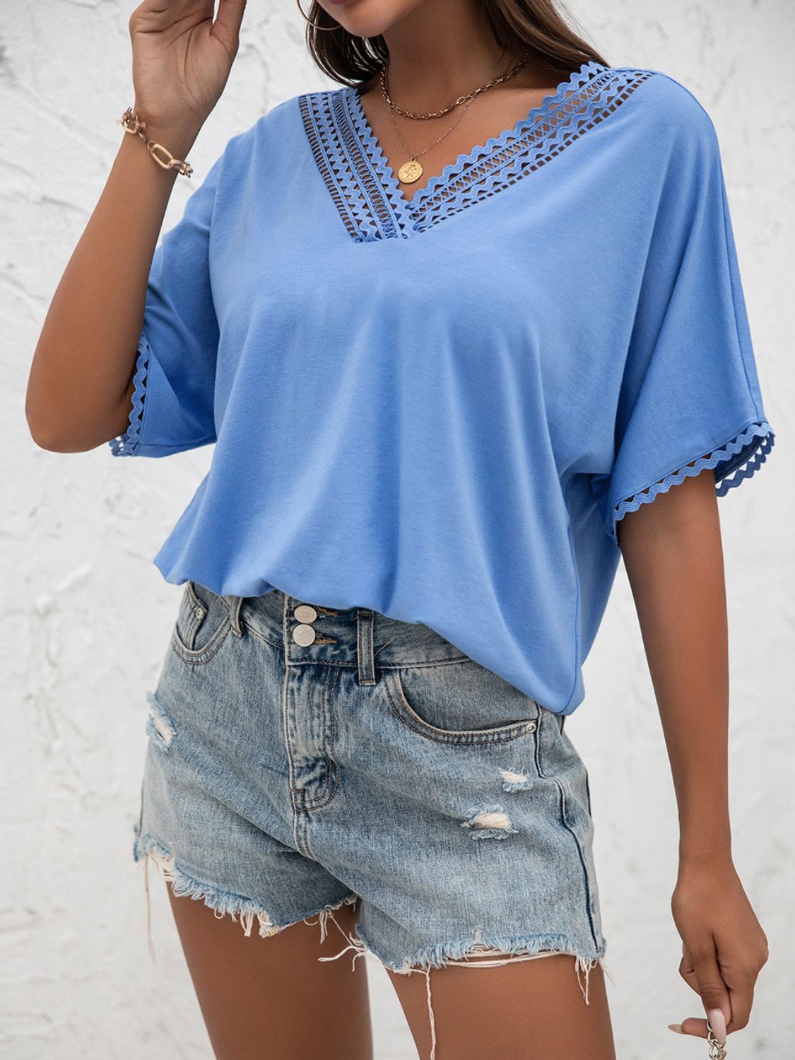 V-Neck Short Sleeve Blouse