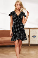 Polka Dot Ruffled Flutter Sleeve Dress