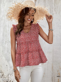 Printed Frill Trim V-Neck Blouse