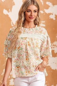 Floral Round Neck Short Sleeve Blouse