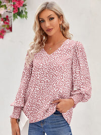 Printed V-Neck Lantern Sleeve Blouse