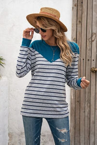 Striped Round Neck Long Sleeve T-Shirt