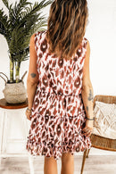 Leopard Print Tie Neck Frill Trim Dress