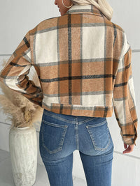 Plaid Button Up Drop Shoulder Cropped Jacket