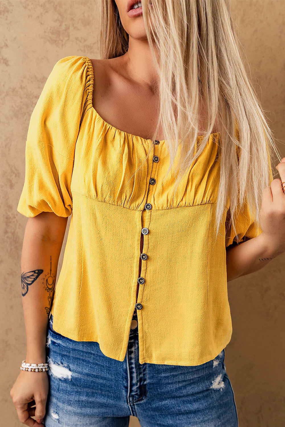 Buttoned Puff Sleeve Blouse