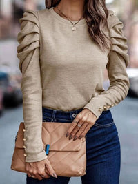 Round Neck Puff Sleeve Sleeve Blouse